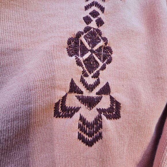 Free People Peach Pink Long Sleeve Top With Embroidered Pattern size small - Picture 3 of 10